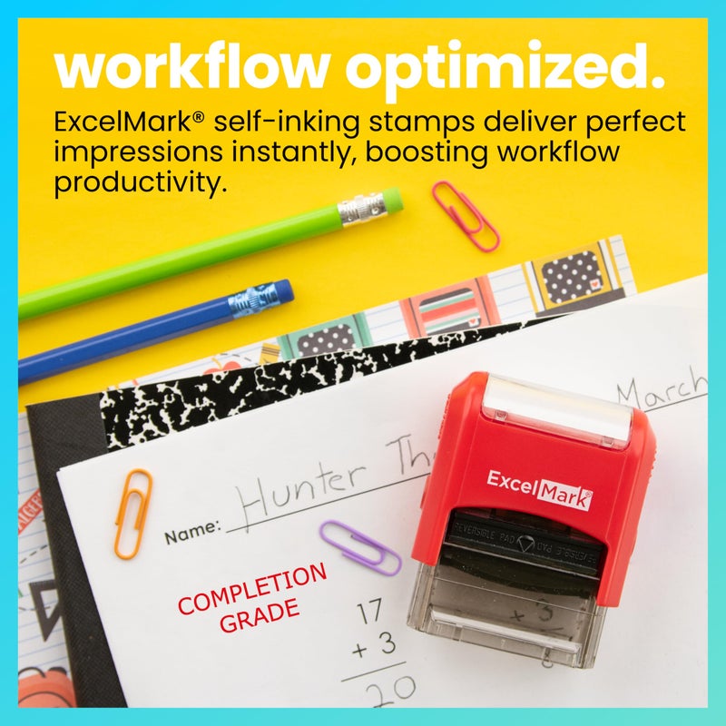 ExcelMark Completion Grade - Self-Inking Two-Color Rubber Teacher Stamp - Perfect for Grading Homework - Red and Blue Ink - Image 3